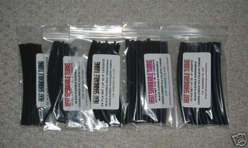 120 Pcs 5 Sizes Black Heat Shrink Tubing KIT - 6'' long