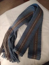 #138 Powder horn strap belt Sash Gray, Steely Blue  Primitive Wool 119"x 2 1/4"