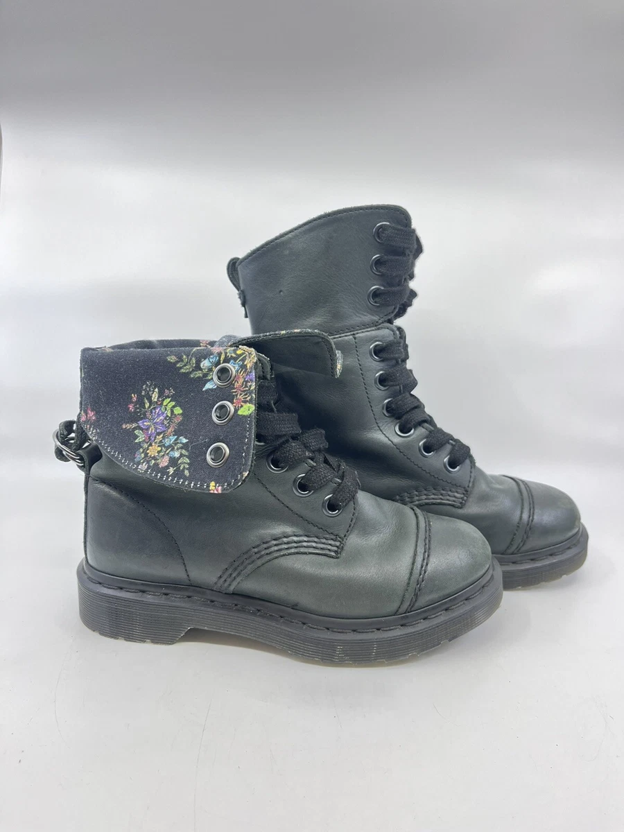 Dr Martens Aimilita Women s Black Leather Floral Lined Fold Down