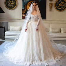 Ball Gown Wedding Dress Off the Shoulder Lace Dress with Long Sleeves Ball Gown