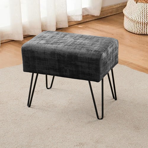 Plush Textured Velvet Ottoman Footstool Metal Legs Accent for Modern Living Room - Picture 79 of 244