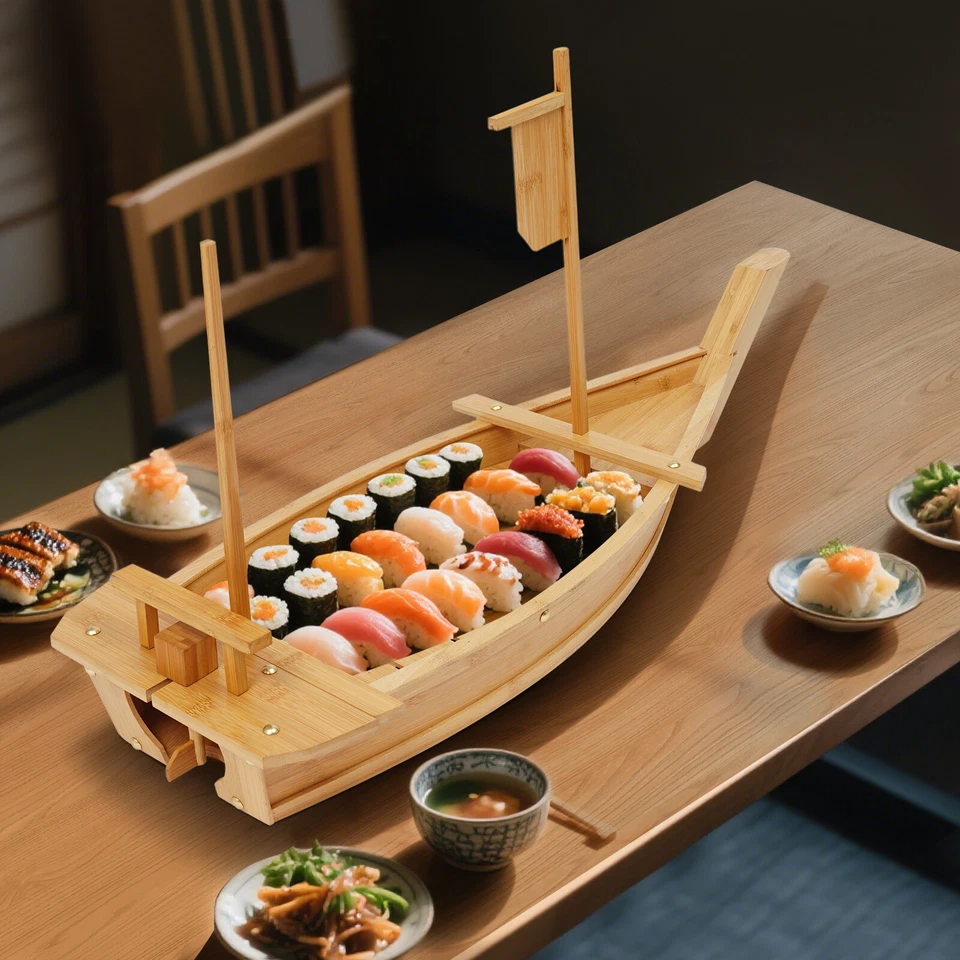 31.5 in Large Size Boat-shaped Sushi Serving Tray Bamboo Sushi Boat Serving Tray - Image 4 of 4