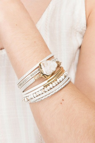 Neu mit Etikett Saachi Bohemian Manschette Armband Schmuck Perlen Steine Weißgold Damen Geschenk - Bild 2 von 5