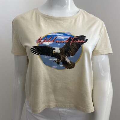 Sportsgirl 14 Wild Free Eagle Cropped T Shirt Top Pure Cotton Jersey Cream