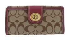 New Coach Hampton Signature Leather Slim Envelope Wallet Khaki Plum Purple RARE