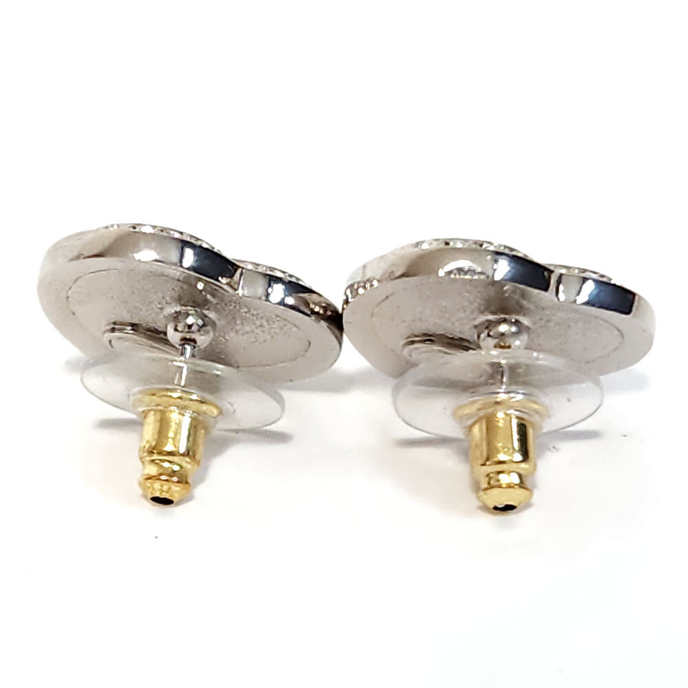 CHANEL Cocomark Heart-shaped Earrings ABB664 Silver Black
