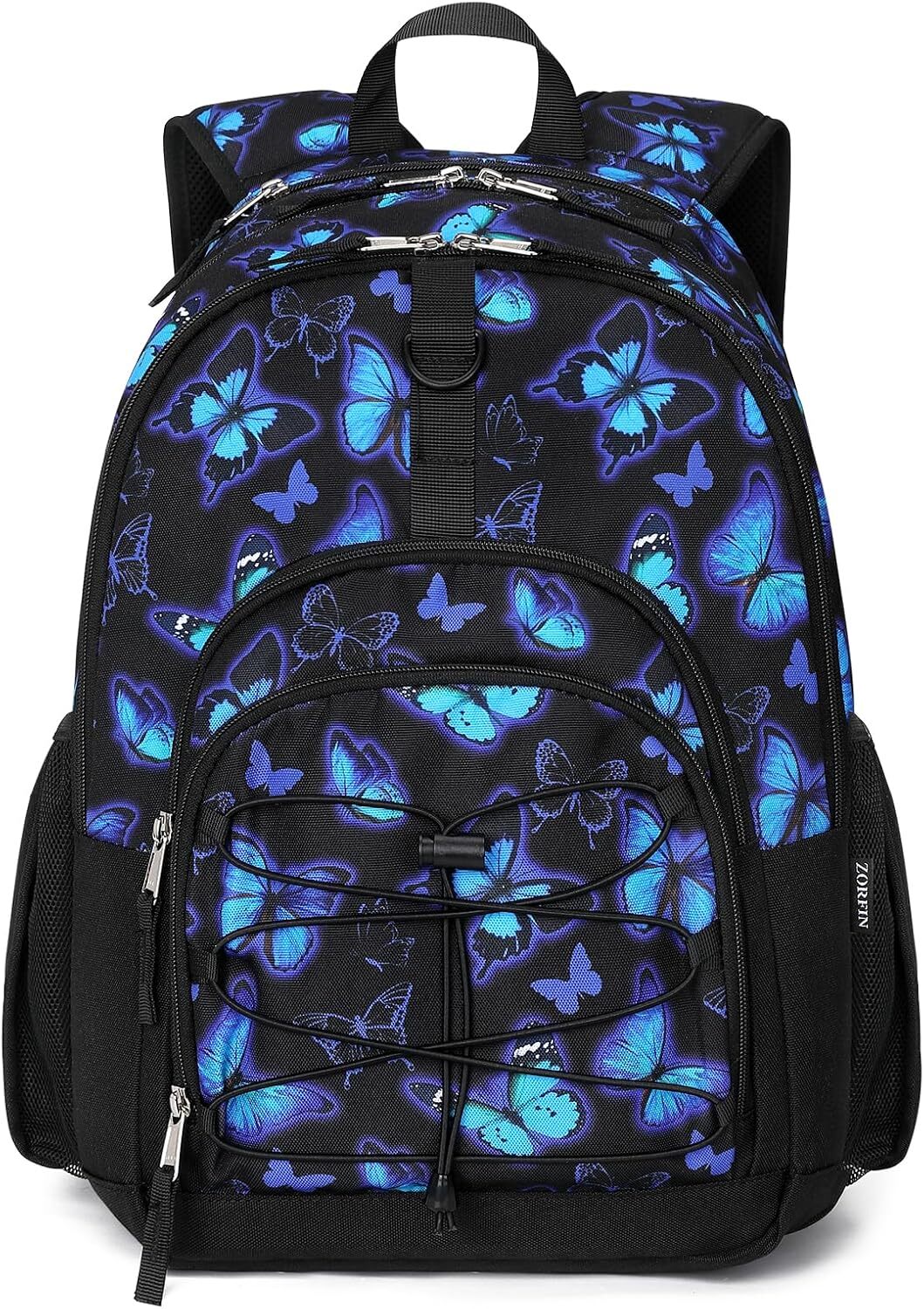 ZORFIN Butterfly Black Backpack for School & Travel - Girls Boys Bookbag