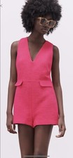 100 Authentic ZARA Textured Weave Hot Pink Short Jumpsuit Size: S