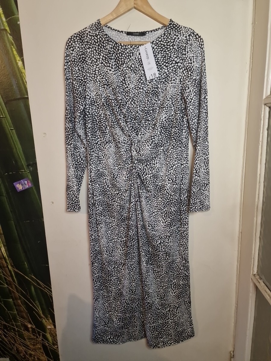 George Asda Ladies Black White Dotted Wrap Style Dress UK Size 16 New