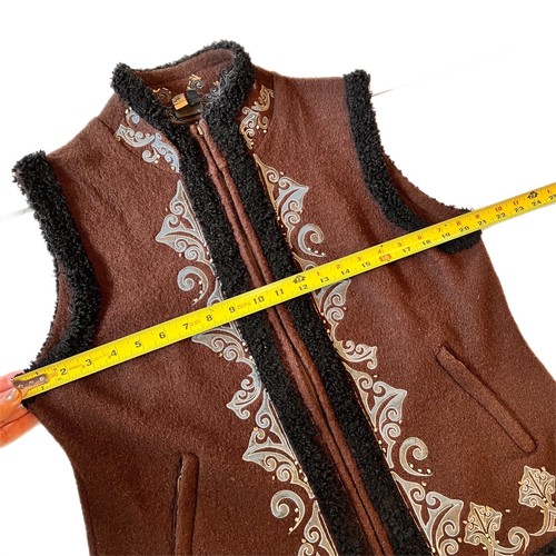 CoVelo Clothing Ethereal Fairy Grunge Embroidered Brown Boiled Wool Vest Small - Picture 14 of 15