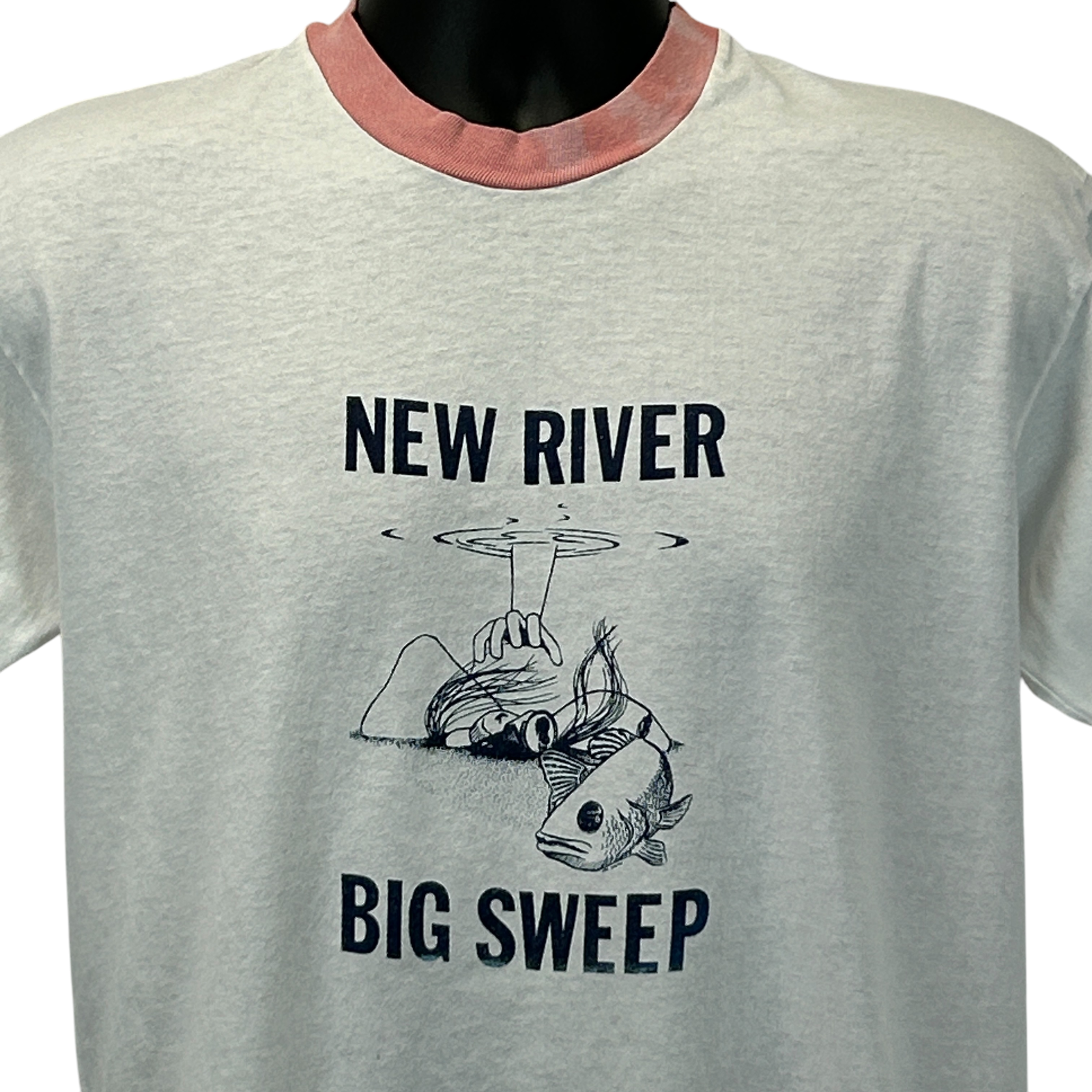 Vintage 80s New River Big Sweep T Shirt Mens M Medium Conservation Ringer White