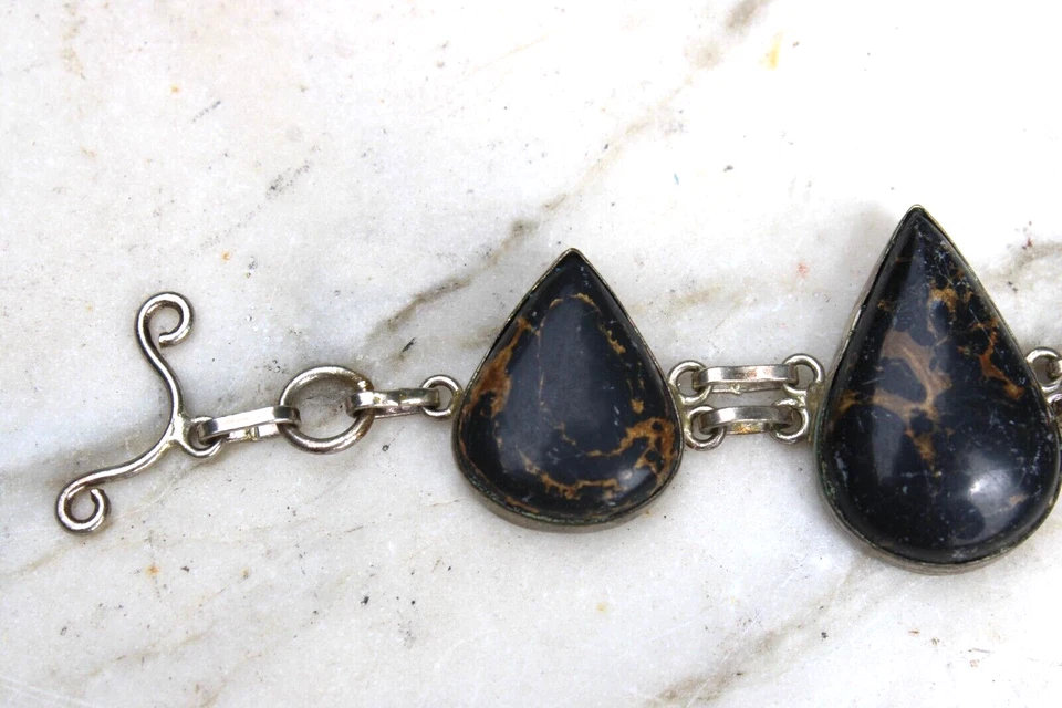 Vintage Natural Pilbara Jasper Gemstone 925 Sterling Silver Bracelet - Image 4 of 4