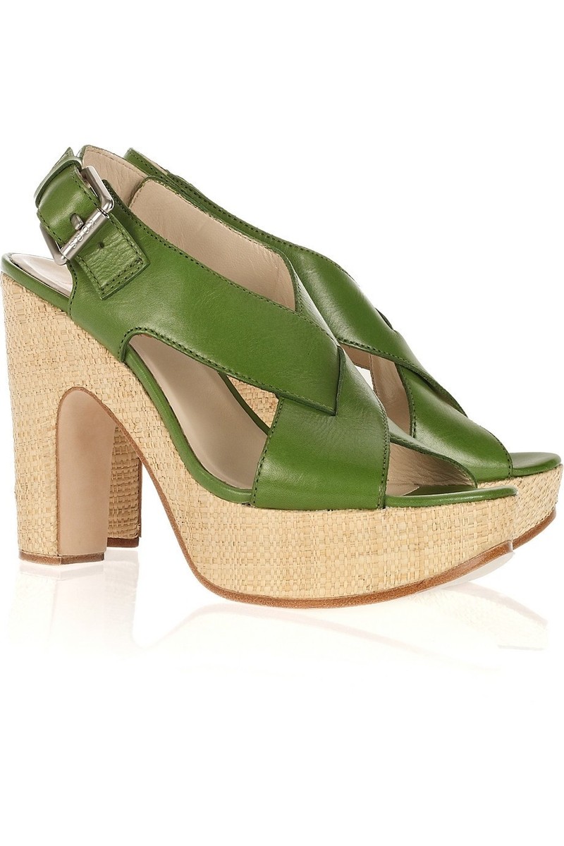 KORS Michael Kors Dillon Green Leather Platform Sandals Women's US Size M