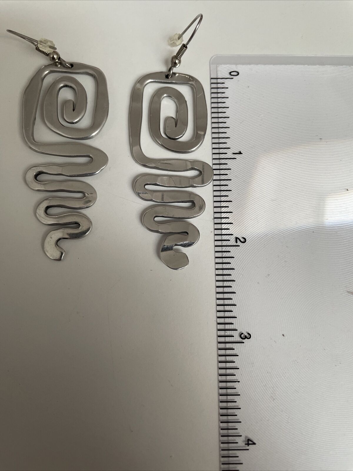 Vintage Silvertone Squiggly Metal Hook Earrings - image 3
