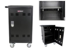 32 Device Mobile Charging Cart Cabinet with Lock for Tablets Laptops Computers