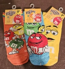 2008 M&M's - 3 Pair M&M’s  Candies Socks New Child’s Sizes 9-11 NIP