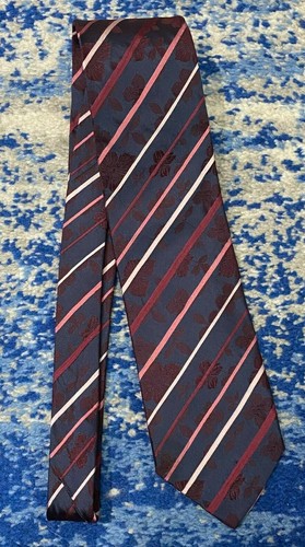 Hugo Boss burgundische rosa marineblau schräge Streifen Seidenkrawatte Blumenmuster Italien - Bild 2 von 6