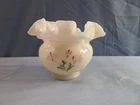 Fenton Hand Painted Cream Colored Glass Rose Bowl Vase w/ Pink & White Flowers