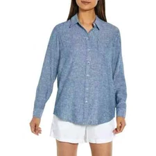Gap Women's Linen Button Down Top Size XS Blue Crosshatch
