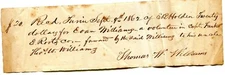1862 RECEIPT $20 FOR EOAN WILLIAMS A VOL IN CAPT FRANK ROOTS CO THOMAS WILLIAMS