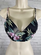Shade Shore Black Floral Leafy Underwire Bikini Top Adjustable Straps 34C