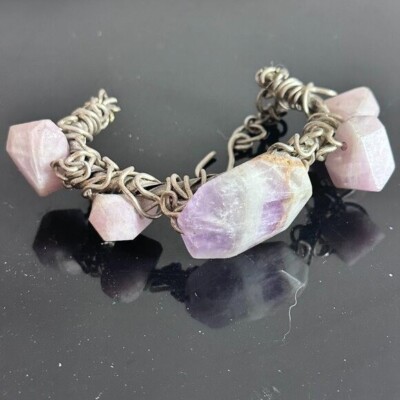 Rustikales Lavendel Jade Sterling Silber 925 Armband Rosa Kunzit Handarbeit Manschette