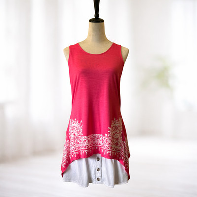 Rose + Olive Womens Bright Pink Tank Top M Sharkbite Boho Casual Festival Cruise
