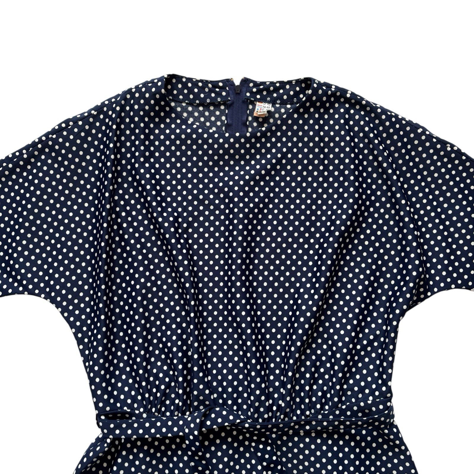 Vintage 80s Blue White Polka Dot Midi Dress  Retro Indie Boho 12 image 3