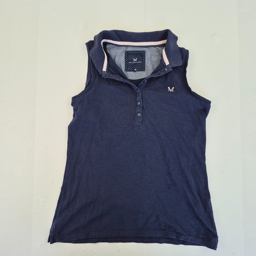 CREW CLOTHING Top 8 Blue Womens Sleeveless Polo Shirt Cotton Embroidered Logo - Picture 9 of 17