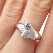 925 Sterling Silver Round-Cut C Z Modernist Ring Size 7