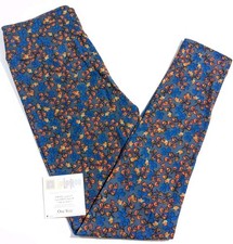 NWT LuLaRoe OS Leggings, Original, Blue Multi-Colored Leaf Pattern, One-Size NEW