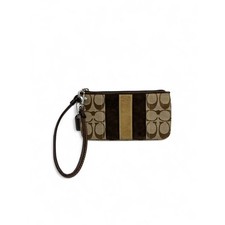 Vintage Y2K Coach Signature Jacquard Canvas Suede Stripe Wristlet Brown