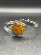 Vintage Sterling Silver Bracelet With Baltic Amber. Polish Maker Mark LL
