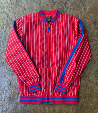 G-Net Red Baseball Stripe Bomber Jacket Full Zip Windbreaker Men's M Hip Hop 80s