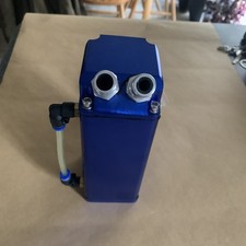 Blue Dual Nozzle 7 Square Oil Catch Can Reservoir Tank W Drain Plug Universal