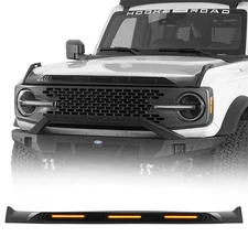 Hood Protector Stone Guard Bug Deflector w/ Amber Lights Fit 21-25 Ford Bronco