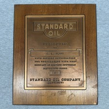 Vintage 1961 Standard Oil Appreciation Award Plaque