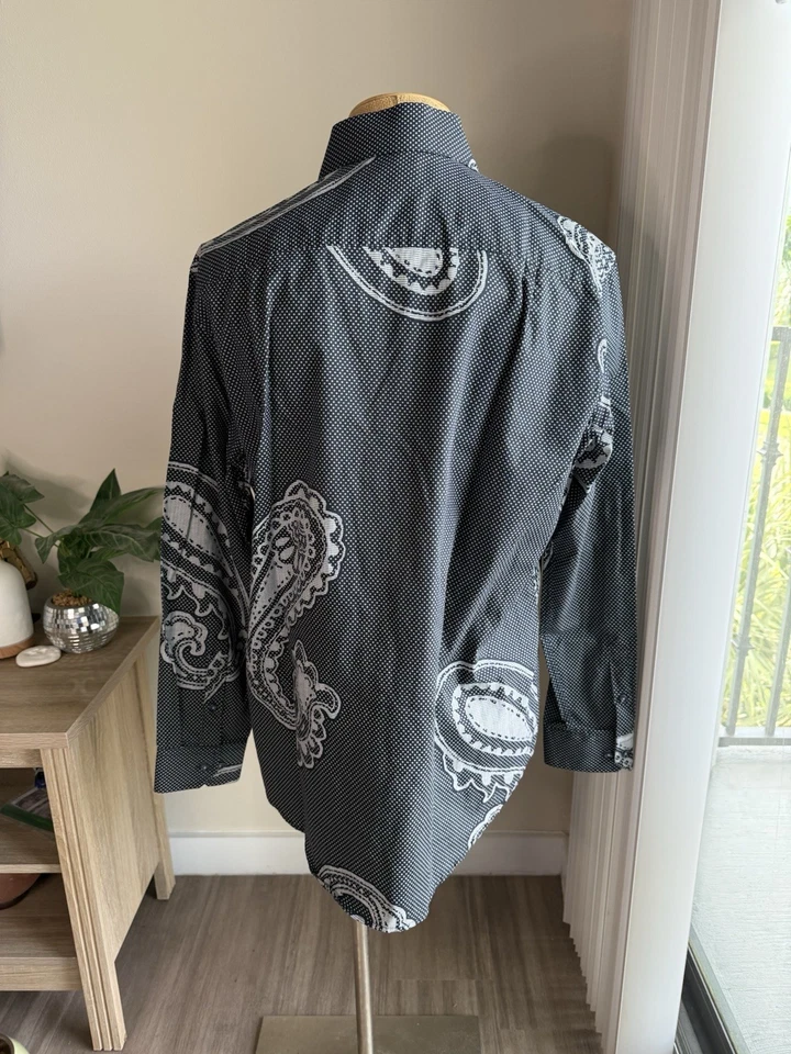 TASSO ELBA 男式长袖正装衬衫黑色 PAISLEY 所有尺寸 L — 第 4/4 张图片