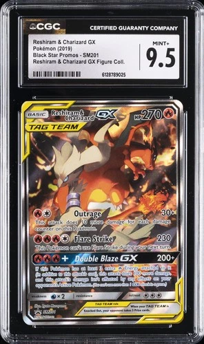 2019 POKEMON BLACK STAR PROMOS #SM201 RESHIRAM & CHARIZARD GX CGC 9.5
