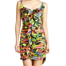 Rachel Roy MULTICOLOR ABSTRACT Sleeveless Bodycon Ruched PARTY Mini Dress SZ. 0