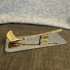 Golf Club Paper Holder 1970s Brass Clip Document Vintage Novelty Office Gift
