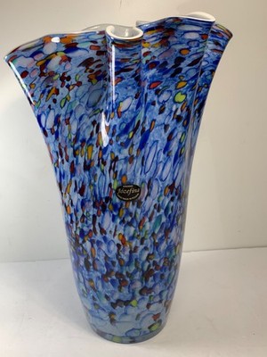 Vintage Krosno Jozefina Hand Blown Speckled Glass Large Vase 14 in.