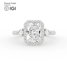 Radiant Diamond Trilogy Ring 18k White Gold Labgrown 3.50 Ct Solitaire
