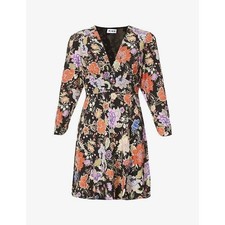 Rixo Mini Dress UK 6 US 2 XXS NWT New Boho Black Floral Long Sleeve Buttons