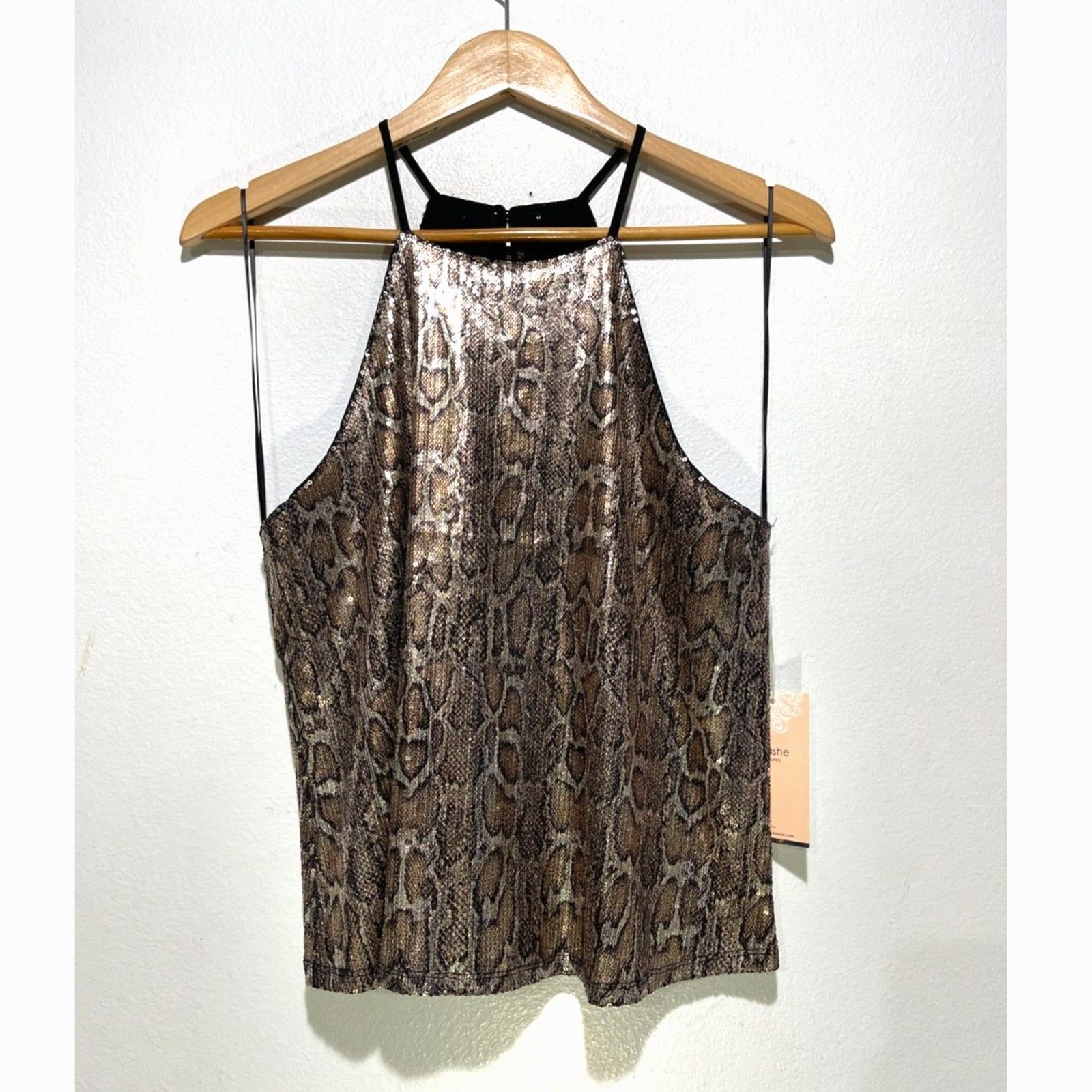 Blashe Cropped Sequin Animal Print Tank with Cutout Back
