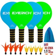 Paddle Ball Set Indoor Outdoor Racket 4 paddles 4 balls Wooden Bule Green