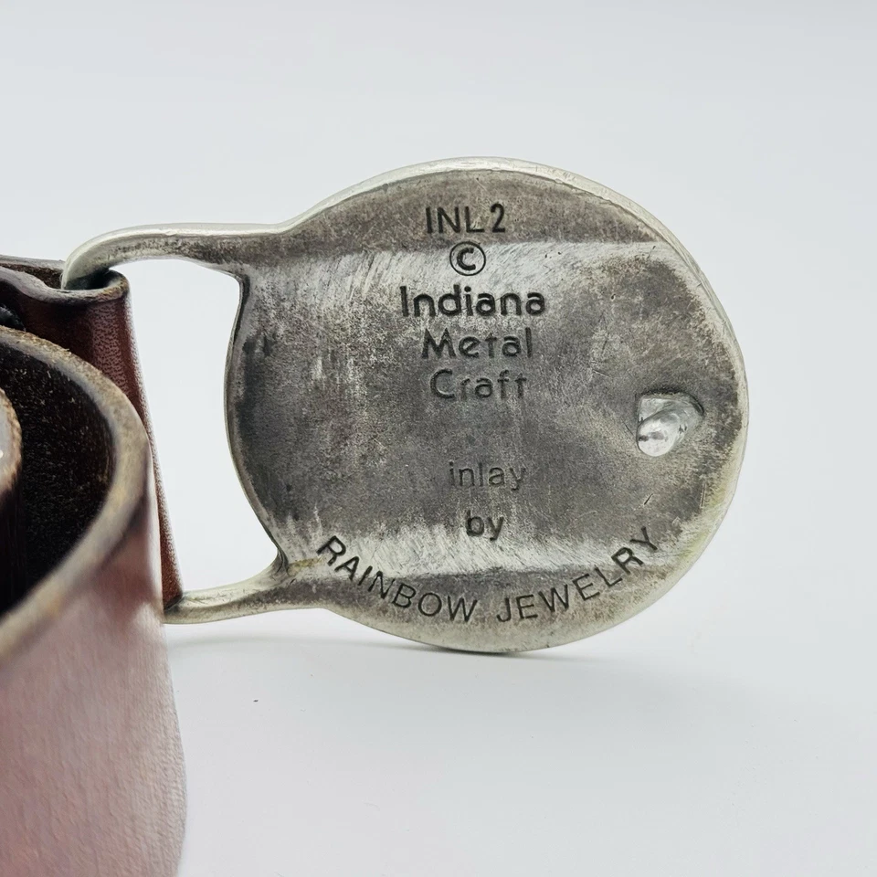 Indiana Metal Artesanal Incrustación Turquesa y Coral Hebilla de Cinturón Cuero Southwest Soho Foto 4 de 4