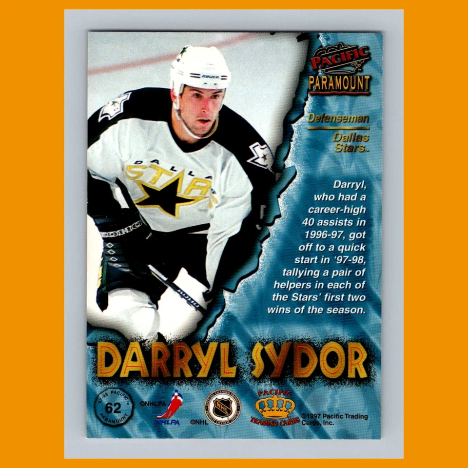 Darryl Sydor #62 1997-98 Pacific Paramount Copper Dallas Stars Hockey Card NHL - Image 2 of 3