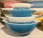 Vintage Pyrex Horizon Blue Cinderella Mixing Bowls Set of 4 Nesting Bowls