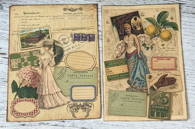 Set Of 2 Junk Journal Art Cards Vtg Women Collage Scrapbook Card Topper Crafts